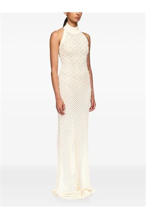 Pearl Embellished Knit Halter Gown DAVID KOMA | RE26DKKN17DLWHITE